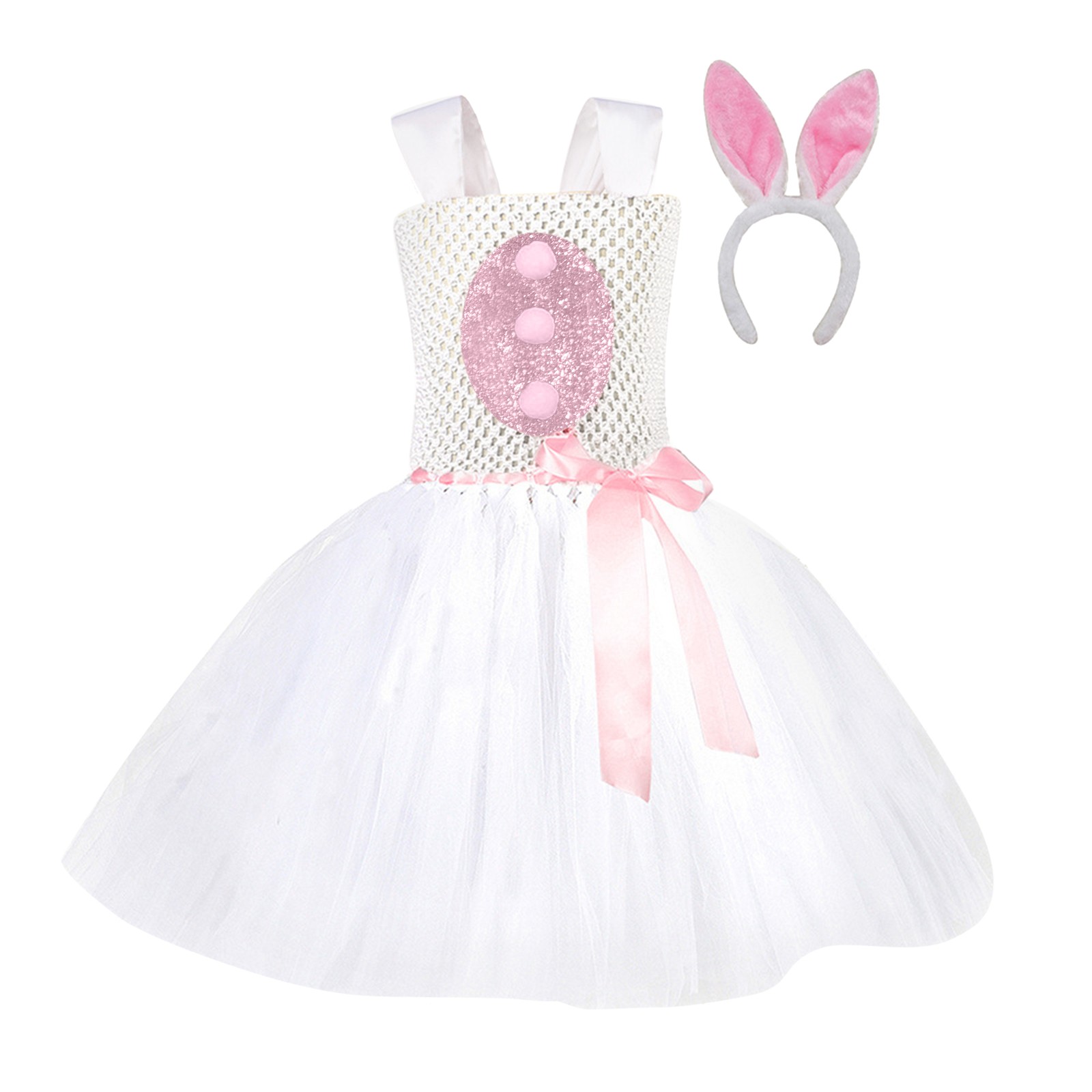 Little Girls Princess Dress Toddler Pink Adorable Easter Bunny Princess Dress Cute Plush Rabbit Ears Party Mesh Tufted Dress 6-7 Years